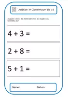 Vorschau - Arbeitsblätter - Addition bis 10 - Zahlenkärtchen/Zuordnen/Schreiben/Rechnen - Seite 3