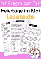 Vorschau - Arbeitsblätter - 6 Lesetexte zu Feiertagen im Mai mit Verständnisfragen, ideal für Schulschließung und Heimarbeit - Deckblatt