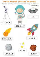 Vorschau - Poster - Space Missing Letters In Words Exercise Worksheet/ Fehlende Buchstaben - Seite 1
