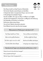 Vorschau - Arbeitsblätter - Leseverständnis Körper - Kopiervorlage - Seite 1