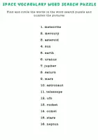 Vorschau - Arbeitsblätter - Space Vocabulary Word Search Puzzle / Wortsuchrätsel: sun, asteroid, ufo - Seite 1