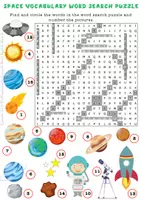 Vorschau - Arbeitsblätter - Space Vocabulary Word Search Puzzle / Wortsuchrätsel: sun, asteroid, ufo - Seite 2