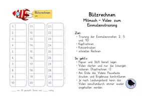 Vorschau - Arbeitsblätter - Arbeitsblatt zum Video "Blitzrechnen" Einmaleins - Deckblatt