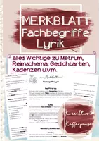 Vorschau - Merkblätter - Merkblatt Fachbegriffe Lyrik - Gedichtanalyse - Metrum, Reimschema, Kadenzen, Gedichtarten etc. - Deckblatt