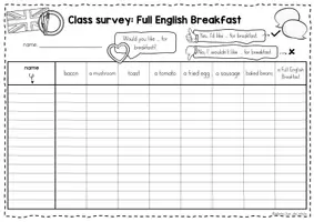 Vorschau - Arbeitsblätter - Full English Breakfast - Class Survey Englisch Grundschule (Klasse 3–4) – Interview & Speaking Activity für Wortschatztraining Frühstück | Arbeitsblätter - Seite 2