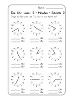 Vorschau - Arbeitsblätter - 3 x Arbeitsblatt zu Uhrzeiten / Uhr lernen (5-Minuten-Schritte) mit Lösungsblättern - Seite 2