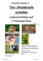 Vorschau - Stundenentwürfe - Tier-Steckbriefe erstellen - Leseverstehen 2 Niveaustufen - Deckblatt