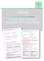 Vorschau - Arbeitsblätter - Thema Zeitung: Test als Vorbereitung auf die Klassenarbeit - Deckblatt