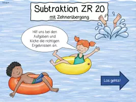 Vorschau - Interaktives Material - Interaktive Subtraktionsaufgaben ZR 20, mit Zehnerübergang - Seite 1