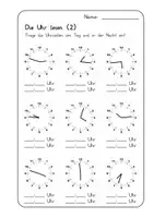 Vorschau - Arbeitsblätter - 3 x Arbeitsblatt zu Uhrzeiten / Uhr lernen (alle Uhrzeiten) mit Lösungsblättern - Seite 2