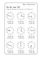 Vorschau - Arbeitsblätter - 3 x Arbeitsblatt zu Uhrzeiten / Uhr lernen (alle Uhrzeiten) mit Lösungsblättern - Seite 3