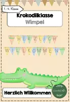 Vorschau - Bildkarten - Krokodilklasse Wimpel "Herzlich Willkommen" - Deckblatt