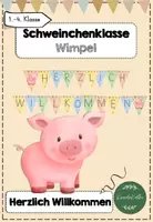 Vorschau - Bildkarten - Schweinchenklasse Wimpel "Herzlich Willkommen" - Deckblatt