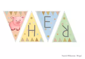 Vorschau - Bildkarten - Schweinchenklasse Wimpel "Herzlich Willkommen" - Seite 2