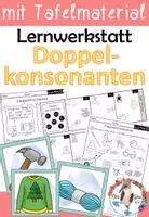 Vorschau - Unterrichtsreihen - Lernwerkstatt- Doppelte Mitlaute / Doppelkonsonanten mit Bildkarten - Deckblatt