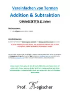 Vorschau - Arbeitsblätter - Übungzsettel: Addition und Subtraktion von (Klammer-)Termen (mit Lösungen) - Deckblatt