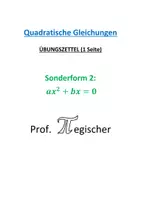 Vorschau - Arbeitsblätter - Übungszettel: Quadratische Gleichungen - Sonderform: ax²+bx=0 (mit Lösungen) - Deckblatt