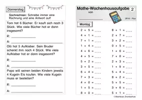 Vorschau - Arbeitsblätter - Wochenhausaufgabe Mathe Zahlenraum 10 - Seite 3