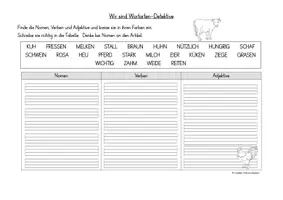 Vorschau - Arbeitsblätter - Wörter nach Wortarten sortieren Nutztiere Bauernhof - Deckblatt