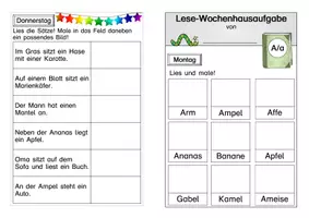 Vorschau - Arbeitsblätter - Wochenhausaufgabe Lesen Buchstabeneinführung - Seite 1
