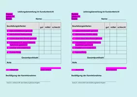 Vorschau - Arbeitsblätter - Leistungsbewertung Kunstunterricht Bilder/Kunstwerke bewerten - Seite 1
