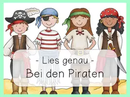 Vorschau - Spiele - Lesen interaktiv - Lies genau Wörter BEI DEN PIRATEN interaktives PDF - Seite 1