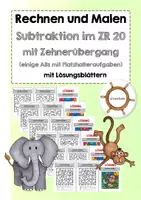 Vorschau - Arbeitsblätter - Rechenmalblätter Subtraktion ZR 20 (mit Zehnerübergang) - Deckblatt