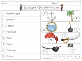 Vorschau - Arbeitsblätter - Mini Lesespur BEI DEN PIRATEN - 4fach differenziert - Seite 1