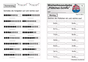 Vorschau - Arbeitsblätter - Wochenhausaufgabe Plättchenschiffe im Zahlenraum 10 und 20 - Seite 1