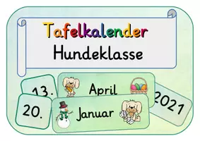 Vorschau - Poster - Hundeklasse Tafelkalender Monate Wochentage Jahreszeiten - Seite 1