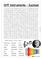 Vorschau - Arbeitsblätter - Orff-Instrumente Suchsel (Buchstabengitter für den Musikunterricht) - Seite 1