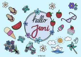Vorschau - Mal- und Bastelvorlagen - Hallo Juni Ausmalbild Hello June/ Hola Junio - Deckblatt