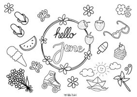 Vorschau - Mal- und Bastelvorlagen - Hallo Juni Ausmalbild Hello June/ Hola Junio - Seite 2