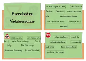 Vorschau - Arbeitsblätter - Purzelsätze Verkehrsschilder: Kartei zum selbstständigen Üben - Seite 1