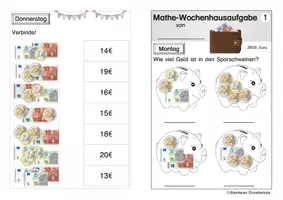 Vorschau - Arbeitsblätter - Wochenhausaufgabe Rechnen mit Geldbeträgen - Seite 2