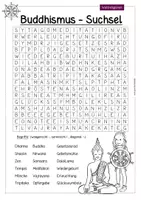 Vorschau - Arbeitsblätter - Buddhismus - Suchsel (Buchstabengitter zu den Weltreligionen) - Seite 1
