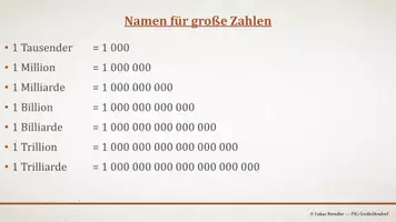 Vorschau - Präsentationen/Tafelbilder - Tafelbilder - Namen für Große Zahlen, Zehnerpotenzen - Seite 1