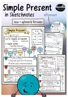 Vista previa - Hojas de trabajo - Simple Present - Sketchnote Arbeitsblätter - Portada
