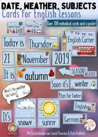 Vista previa - Refuerzo / NEE / Materiales de apoyo - 200 Cards for English Lessons - Date, weather, subjects & more - Portada