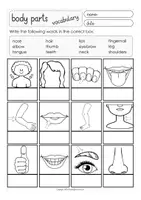 Vista previa - Hojas de trabajo - Inglés body parts worksheets (English) - página 2
