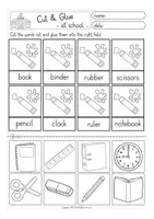 Vista previa - Hojas de trabajo - SCHOOL THINGS cut & glue worksheets English / Inglés - página 3