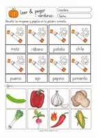 Vista previa - Hojas de trabajo - Leer y pegar Verduras Español/E.L.E - página 3
