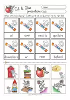 Vista previa - Hojas de trabajo - PREPOSITIONS cut & glue English / Inglés - página 3