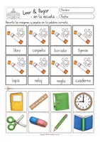 Vista previa - Hojas de trabajo - en la ESCUELA - leer y pegar Español - página 2