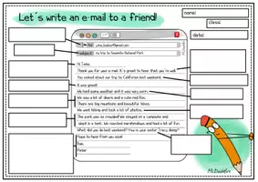 Vista previa - Hojas de trabajo - Inglés ESO – Fichas para escribir un e-mail informal a un amigo (Writing Worksheets + Ejemplo) - página 1
