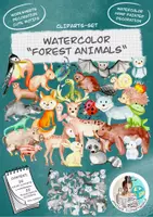 Vista previa - Manualidades / Dibujos para colorear - Watercolor-Cliparts Gráficos de acuarela "Forest animals" / "Animales del bosque" - Portada
