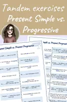 Vista previa - Juegos / Gamificación - TANDEM exercises: Present Simple vs. Present Progressive (2 versions: partner and individual practice) - Portada