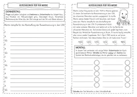 Vorschau - Arbeitsblätter - Klitzekleiner Text Martin Luther King Frau Minimin - Deckblatt