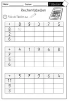 Vorschau - Arbeitsblätter - Rechentabellen / Rechenquadrate - Zahlenraum 20 mit ZÜ - Seite 1