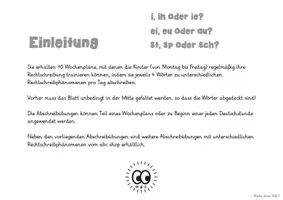 Vorschau - Arbeitsblätter - Wochenpläne für tägliche Abschreibübungen (i, ie, ih/sp, st, sch/ au, eu, ei) - Seite 1